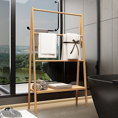 Pnronnc Standing Pantry Cabinet Cupboard Bamboo Ladder Towel Rack Bathroom Shelf Wall Cabinet