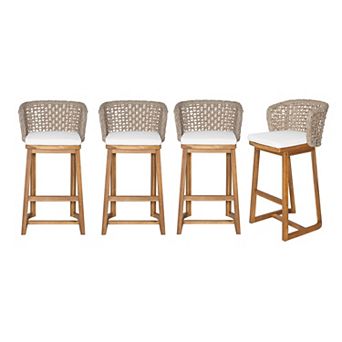 Pnronnc Outdoor Acacia Wood Bar Stools(4 PCS), Bar Height Chairs Breakfast Bar Chairs/Stools
