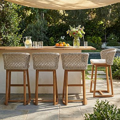 Pnronnc Outdoor Acacia Wood Bar Stools(4 PCS), Bar Height Chairs Breakfast Bar Chairs/Stools