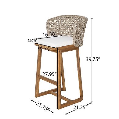 Pnronnc Outdoor Acacia Wood Bar Stools(4 PCS), Bar Height Chairs Breakfast Bar Chairs/Stools