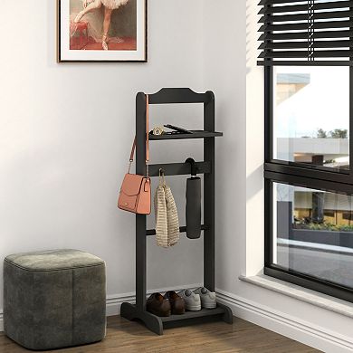 Pnronnc Portable Hall Tree Garment Accent Rack Clothes Valet Stand with Shoe Storage Organizer