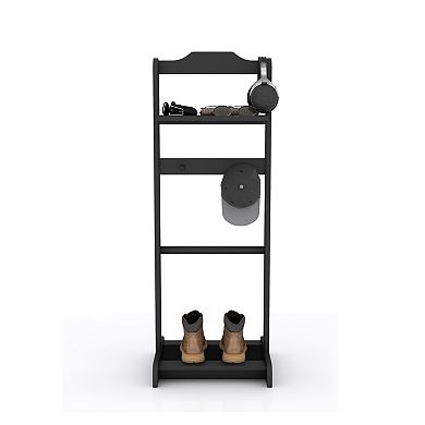 Pnronnc Portable Hall Tree Garment Accent Rack Clothes Valet Stand with Shoe Storage Organizer