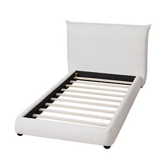 Twin Size Upholstered Platform Bed with Linen Fabric Pillow-Back Headboard