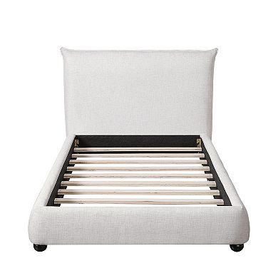 Twin Size Upholstered Platform Bed with Linen Fabric Pillow-Back Headboard