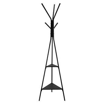 Pnronnc Coat Rack Hall Tree Freestanding Clothes Hanging Racks with 2 Shelves and 6 Hooks