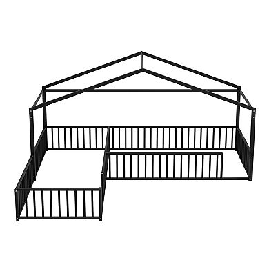 Pnronnc Montessori Floor Bed Twin Size Corner House Bed Frame L-Shaped Grounded Bed for 2