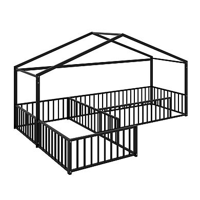 Pnronnc Montessori Floor Bed Twin Size Corner House Bed Frame L-Shaped Grounded Bed for 2