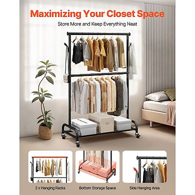 Pnronnc Heavy Duty Clothes Rack Rolling Clothing Garment Rack Drying Rack Open Armoires wSide Hooks
