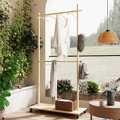 Pnronnc Space-Saving Garment Clothes Drying Rack Hall Tree Bathroom Clothes Hangers with 6 Hangers