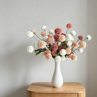 10-Piece Artificial Pompon Mums with Long Stems, Faux Floral Arrangement for Fall (No Vase)