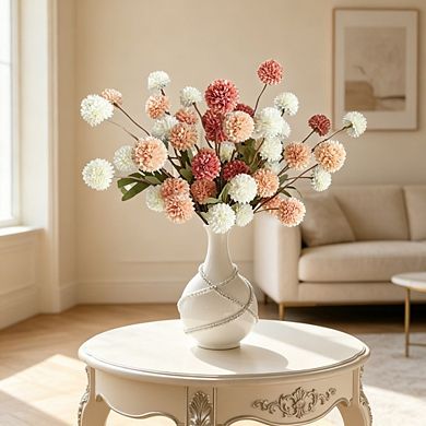 10-Piece Artificial Pompon Mums with Long Stems, Faux Floral Arrangement for Fall (No Vase)