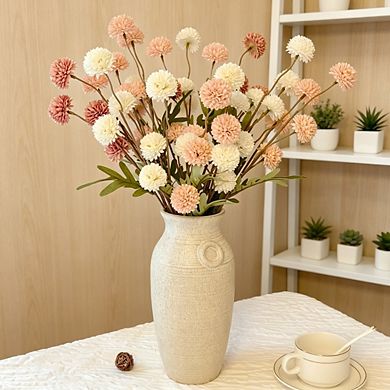 10-Piece Artificial Pompon Mums with Long Stems, Faux Floral Arrangement for Fall (No Vase)