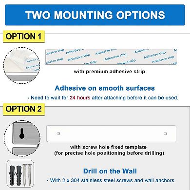 12 Inch No-Drill Magnetic Knife Strip with 6 Hooks, Wall Mounted Knife & Utensil Organizer