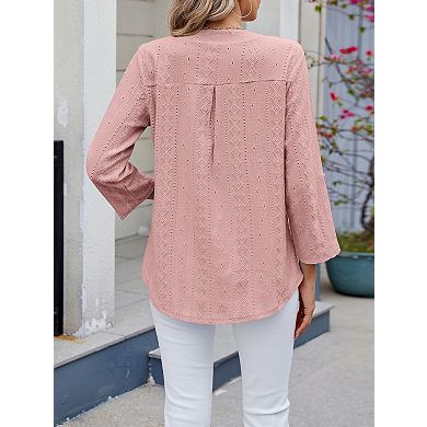 Women's Casual V Neck 3/4 Sleeve Blouse Top