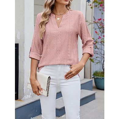 Women's Casual V Neck 3/4 Sleeve Blouse Top