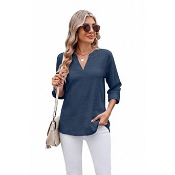 Women's Casual V Neck 3/4 Sleeve Blouse Top