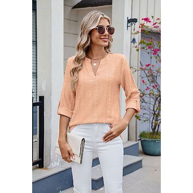 Women's 3/4 Sleeve Casual V Neck Blouse Top