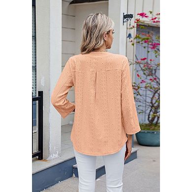Women's 3/4 Sleeve Casual V Neck Blouse Top
