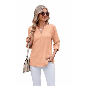 Women's 3/4 Sleeve Casual V Neck Blouse Top