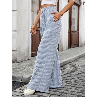 Women's Drawstring Waist Loose Straight Leg Pants with Pockets