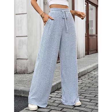 Women's Drawstring Waist Loose Straight Leg Pants with Pockets