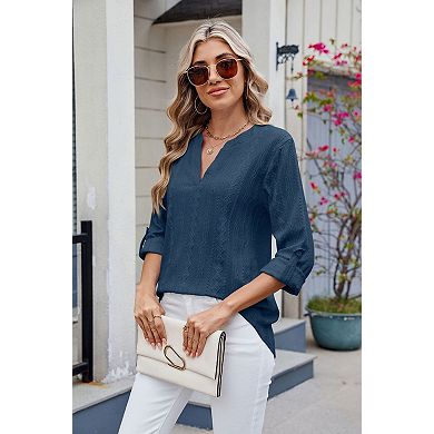 Women's V Neck 3/4 Sleeve Blouse Casual Top
