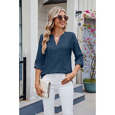 Women's V Neck 3/4 Sleeve Blouse Casual Top