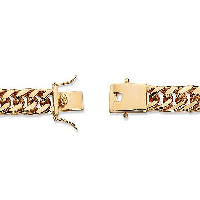 Men's Genuine Onyx Masonic Gold-Plated Insignia Curb-Link Bracelet 8"