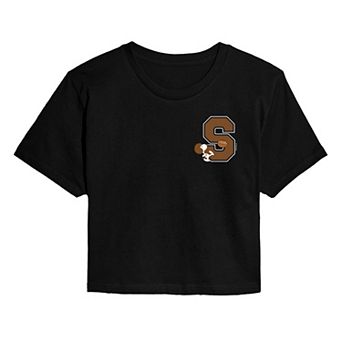 Juniors' Peanut Snoopy Collegiate Football Cropped Tee