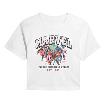 Juniors' Marvel Earth's Mightiest Heroes Cropped Tee