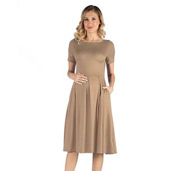 Maternity Plus Size 24Seven Comfort Apparel Floral Scoop Neck Elbow Sleeve Skater Dress