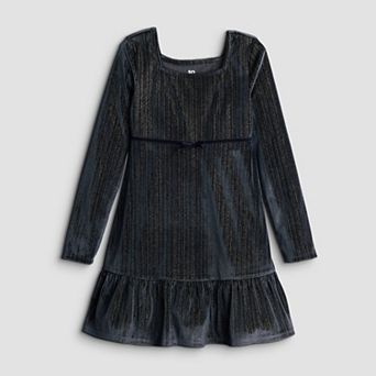 Girls 7-20 SO® Long Sleeve Velvet Ruffle-Hem Dress in Regular & Plus Size