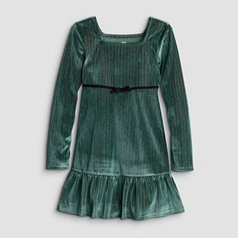 Girls 7-20 SO® Long Sleeve Velvet Ruffle-Hem Dress in Regular & Plus Size