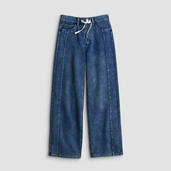 Girls 7-16 Vanilla Star Knit Side Panel Wide Leg Jeans