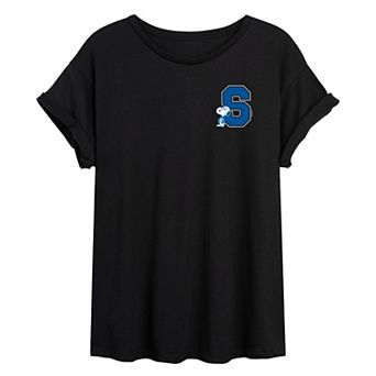 Juniors' Peanuts Snoopy Collegiate Letter Oversized Tee