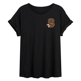 Juniors' Peanut Snoopy Collegiate Football Oversized Tee