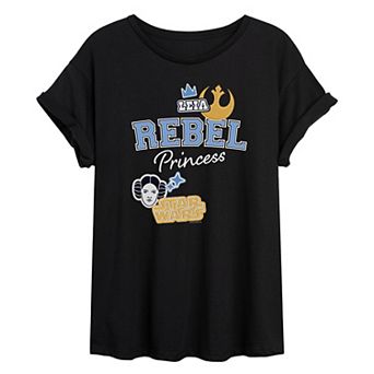 Juniors' Star Wars Princess Leia Rebel Patches Oversized Tee