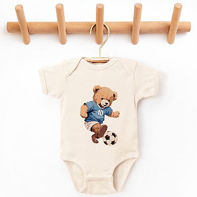 Watercolor Soccer Bear - Baby Short Sleeve Graphic Bodysuit