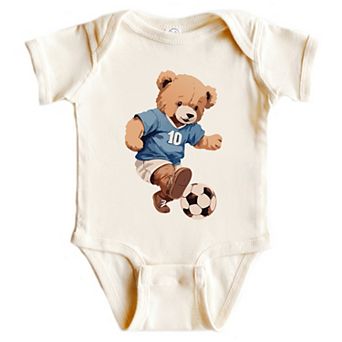 Watercolor Soccer Bear - Baby Short Sleeve Graphic Bodysuit