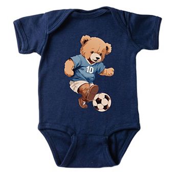 Watercolor Soccer Bear - Baby Short Sleeve Graphic Bodysuit