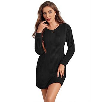 Ekouaer Women Nightgown Long Sleeve Nightshirt Round Neck Sleep Shirt Soft Sweater Dress