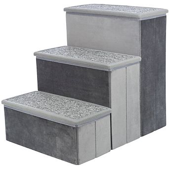 3-Step Foldable Velour Pet Stairs with Storage