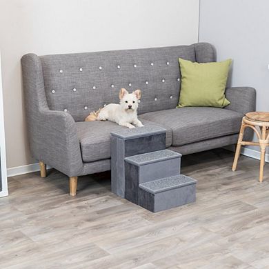 3-Step Foldable Velour Pet Stairs with Storage