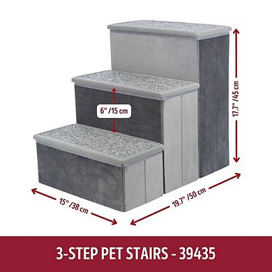 3-Step Foldable Velour Pet Stairs with Storage
