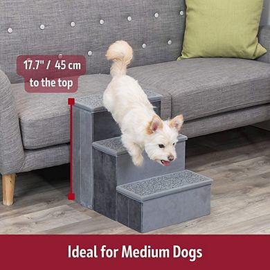 3-Step Foldable Velour Pet Stairs with Storage