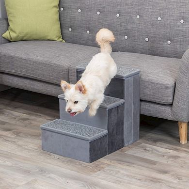 3-Step Foldable Velour Pet Stairs with Storage