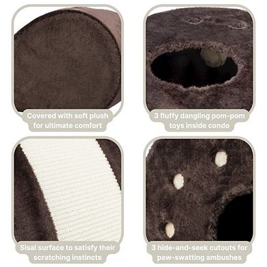 Topi Plush Cover Indoor Cat Condo with Sisal Scratching Surface & Cat Toys