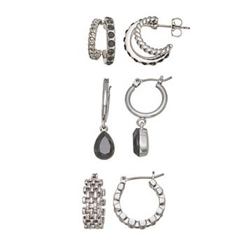 Simply Vera Vera Wang 3-Pair Jet Tone Hoop Earring Set