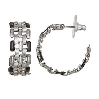 Simply Vera Vera Wang Silver-Tone Post Stone Hoop Earrings