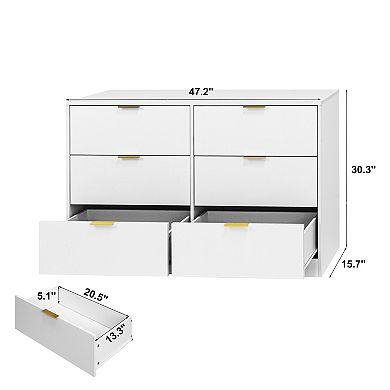 Pnronnc 6 Drawer Dresser Large Storage Cabinet for Modern Home